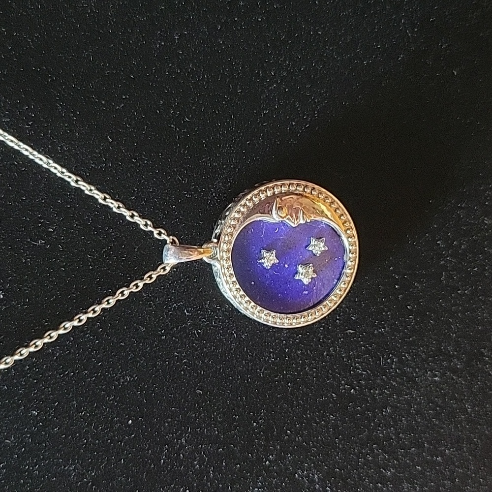 Lapis Lazuli, White zircon stars, "To the moon I love you more" Pendant Necklace